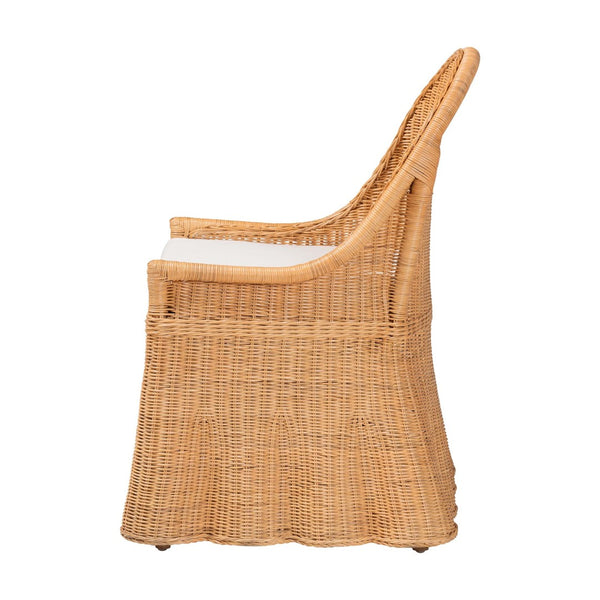Baxton Studio bali Natural Rattan Accent Chair - Handwoven Coastal Boho Dining Chair with Scalloped Skirt & Cushion Maya-Light Honey Rattan-Cushion-CC