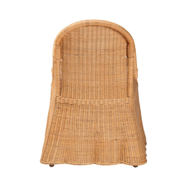Baxton Studio bali Natural Rattan Accent Chair - Handwoven Coastal Boho Dining Chair with Scalloped Skirt & Cushion Maya-Light Honey Rattan-Cushion-CC