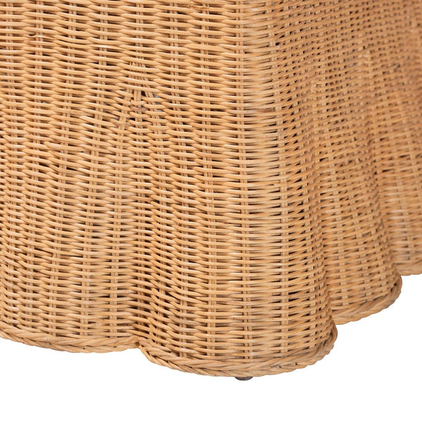 Baxton Studio bali Natural Rattan Accent Chair - Handwoven Coastal Boho Dining Chair with Scalloped Skirt & Cushion Maya-Light Honey Rattan-Cushion-CC