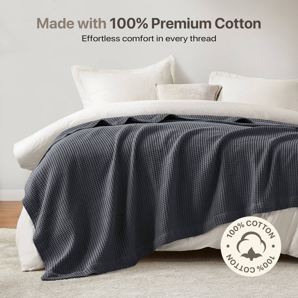 English Elm 1PC King Cotton Waffle Blanket 300gsm 100% Cotton Lightweight Breathable 108"x90" Cozy Luxury B035P341139