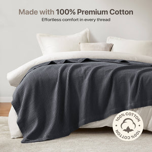 English Elm 1PC Twin Cotton Waffle Blanket 300gsm Lightweight Breathable Cozy Throw for Year-Round Comfort DARK GREY 15.75 L x 12.2 W x 3.94 H B035P341137