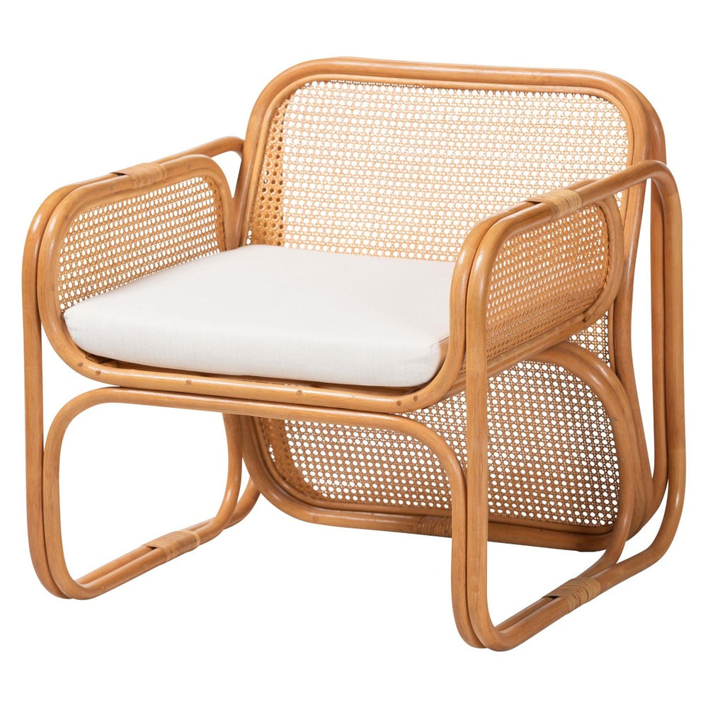 Baxton Studio bali Cambridge Natural Rattan Armchair - Handcrafted Coastal Lounge Chair with Removable Cushion Cambridge-Light Honey Rattan-CC