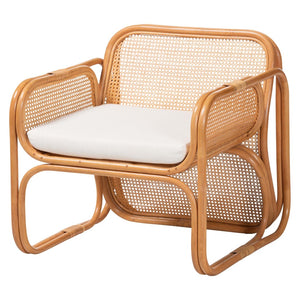 Baxton Studio bali Cambridge Natural Rattan Armchair - Handcrafted Coastal Lounge Chair with Removable Cushion Cambridge-Light Honey Rattan-CC