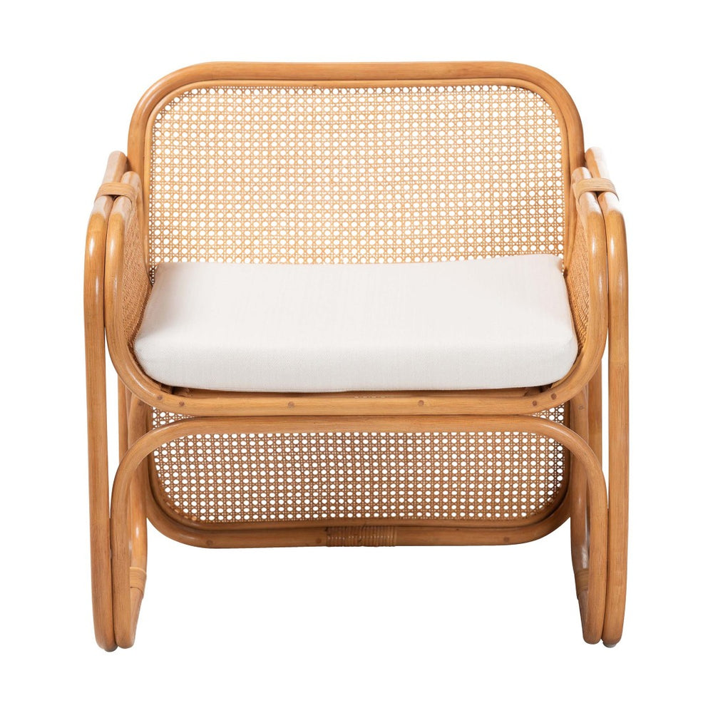 Baxton Studio bali Cambridge Natural Rattan Armchair - Handcrafted Coastal Lounge Chair with Removable Cushion Cambridge-Light Honey Rattan-CC