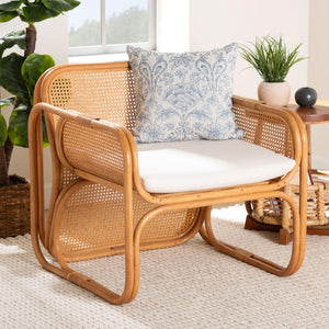 Baxton Studio bali Cambridge Natural Rattan Armchair - Handcrafted Coastal Lounge Chair with Removable Cushion Cambridge-Light Honey Rattan-CC