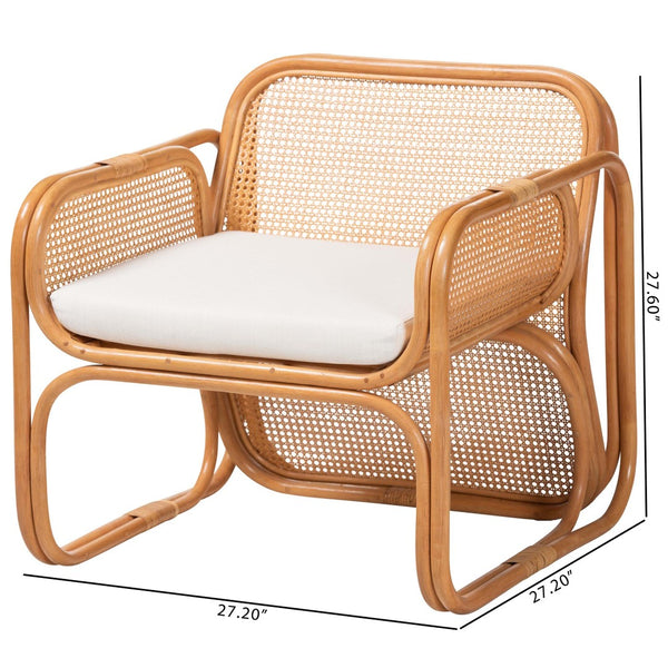 Baxton Studio bali Cambridge Natural Rattan Armchair - Handcrafted Coastal Lounge Chair with Removable Cushion Cambridge-Light Honey Rattan-CC