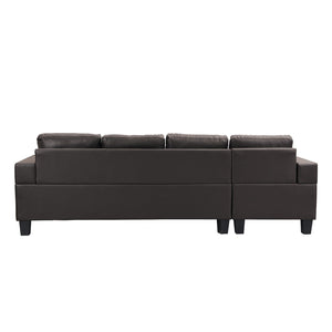 English Elm Sectional PU Sofa Set with L-Chaise, Built-In Cup Holders, Thick Foam Cushions, Modern 4-Seater Comfort Dark Brown 57.87 L x 28.35 W x 12.99 H W2297S00004