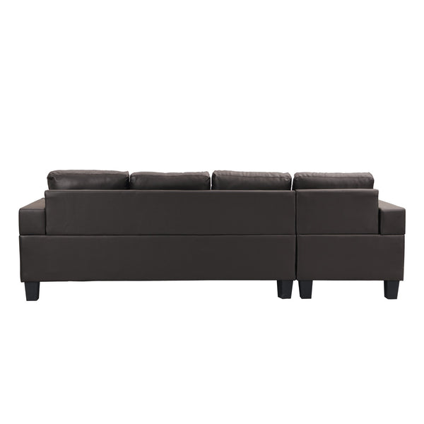 English Elm Sectional PU Sofa Set with L-Chaise, Built-In Cup Holders, Thick Foam Cushions, Modern 4-Seater Comfort Dark Brown 57.87 L x 28.35 W x 12.99 H W2297S00004