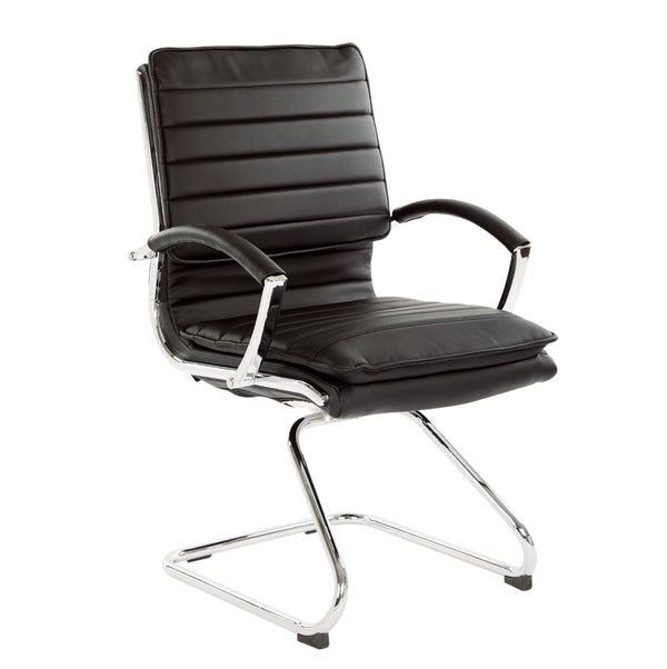 OSP Home Furnishings Guest Faux Leather Office Chair with Chrome Sled Base and Ergonomic Lumbar Support Black SPX23595C-U6