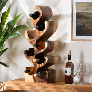 Baxton Studio bali Matana Suar Wood Wine Rack - 8-Bottle Rustic Wine Organizer with Tree Branch Design for Home Bar Suar WR 002-Natural/Wooden-Wine Rack