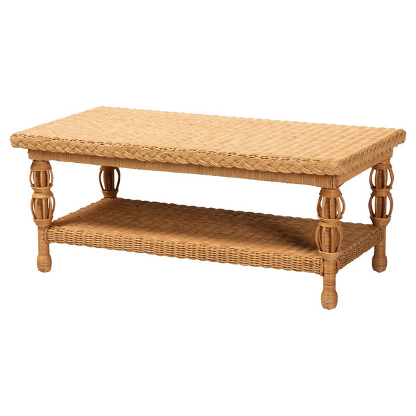 Baxton Studio bali Handwoven Rattan Coffee Table - Coastal Boho Style with Lower Shelf for Stylish Living Rooms Dolby-Light Honey/Rattan-Coffee Table