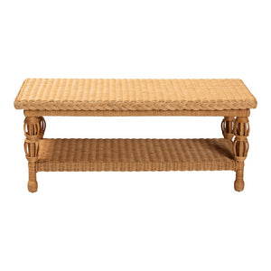 Baxton Studio bali Handwoven Rattan Coffee Table - Coastal Boho Style with Lower Shelf for Stylish Living Rooms Dolby-Light Honey/Rattan-Coffee Table