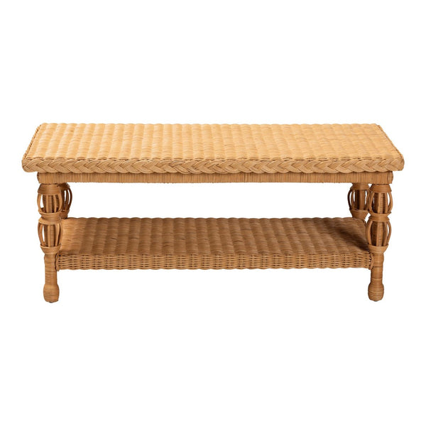 Baxton Studio bali Handwoven Rattan Coffee Table - Coastal Boho Style with Lower Shelf for Stylish Living Rooms Dolby-Light Honey/Rattan-Coffee Table