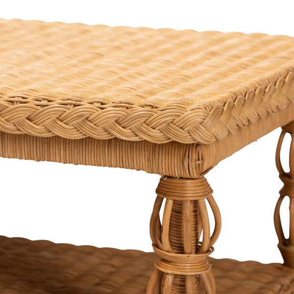 Baxton Studio bali Handwoven Rattan Coffee Table - Coastal Boho Style with Lower Shelf for Stylish Living Rooms Dolby-Light Honey/Rattan-Coffee Table