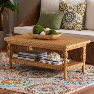 Baxton Studio bali Handwoven Rattan Coffee Table - Coastal Boho Style with Lower Shelf for Stylish Living Rooms Dolby-Light Honey/Rattan-Coffee Table