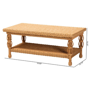 Baxton Studio bali Handwoven Rattan Coffee Table - Coastal Boho Style with Lower Shelf for Stylish Living Rooms Dolby-Light Honey/Rattan-Coffee Table