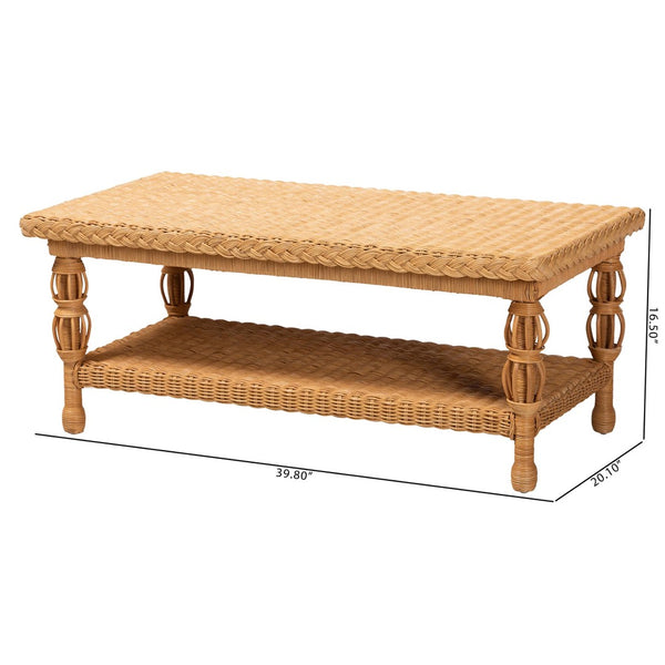 Baxton Studio bali Handwoven Rattan Coffee Table - Coastal Boho Style with Lower Shelf for Stylish Living Rooms Dolby-Light Honey/Rattan-Coffee Table