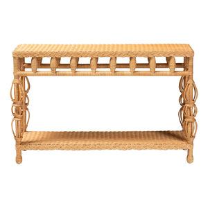 Baxton Studio bali & pari Handwoven Rattan Console Table - Coastal Boho Style with Openwork Design, Slim Profile Dolby-Light Honey/Rattan-Console Table