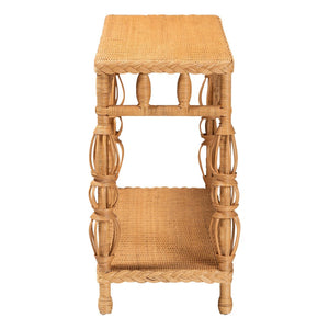 Baxton Studio bali & pari Handwoven Rattan Console Table - Coastal Boho Style with Openwork Design, Slim Profile Dolby-Light Honey/Rattan-Console Table