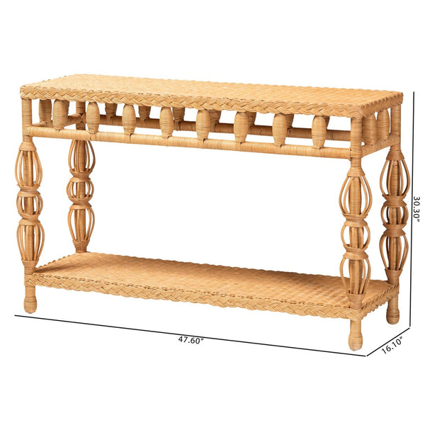Baxton Studio bali & pari Handwoven Rattan Console Table - Coastal Boho Style with Openwork Design, Slim Profile Dolby-Light Honey/Rattan-Console Table