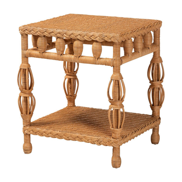 Baxton Studio bali Dolby Handwoven Rattan End Table - Coastal Boho Accent with Storage Shelf for Living Room Decor Dolby-Light Honey/Rattan-End Table