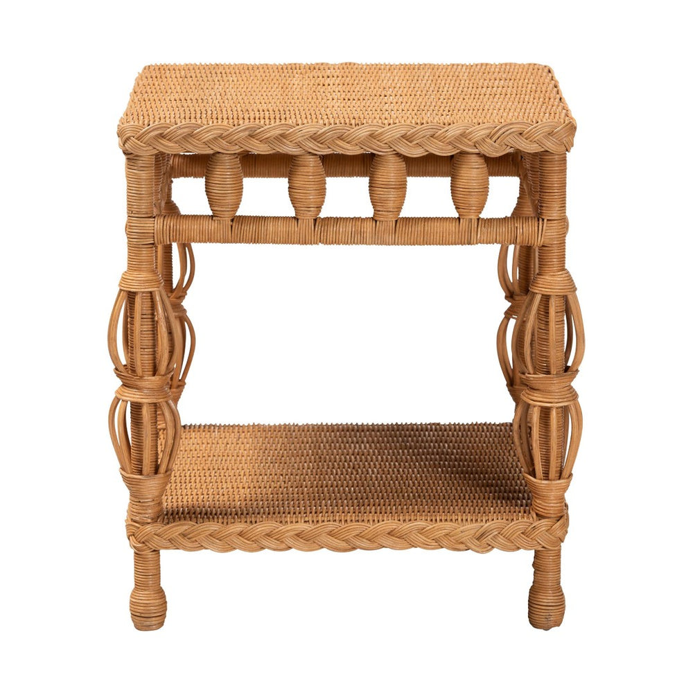 Baxton Studio bali Dolby Handwoven Rattan End Table - Coastal Boho Accent with Storage Shelf for Living Room Decor Dolby-Light Honey/Rattan-End Table