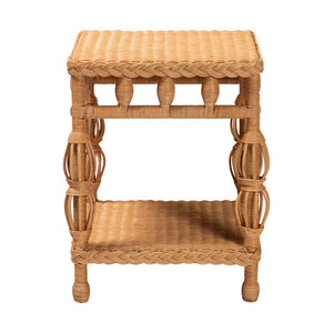 Baxton Studio bali Dolby Handwoven Rattan End Table - Coastal Boho Accent with Storage Shelf for Living Room Decor Dolby-Light Honey/Rattan-End Table