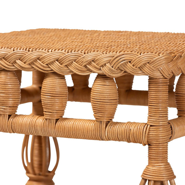 Baxton Studio bali Dolby Handwoven Rattan End Table - Coastal Boho Accent with Storage Shelf for Living Room Decor Dolby-Light Honey/Rattan-End Table