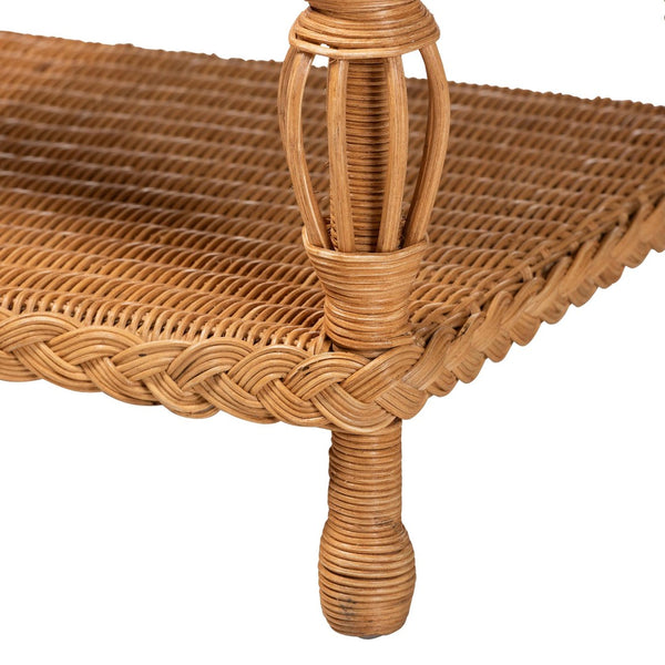 Baxton Studio bali Dolby Handwoven Rattan End Table - Coastal Boho Accent with Storage Shelf for Living Room Decor Dolby-Light Honey/Rattan-End Table