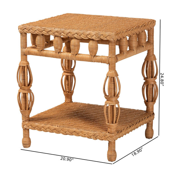 Baxton Studio bali Dolby Handwoven Rattan End Table - Coastal Boho Accent with Storage Shelf for Living Room Decor Dolby-Light Honey/Rattan-End Table