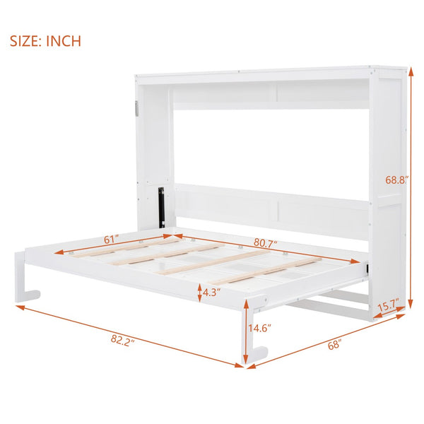 English Elm Queen Murphy Wall Bed with Dual Piston Mechanism Space Saving Mdf Cabinet Frame White LP000665AAK-2