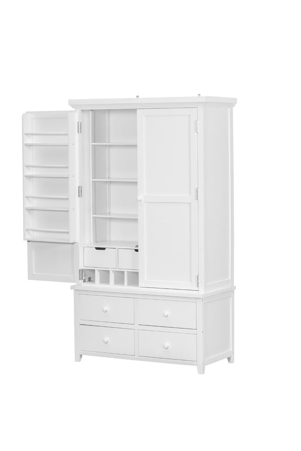 English Elm Topmax Freestanding Pine Wood Kitchen Pantry Cabinet with Wine Rack White SP000070AAK