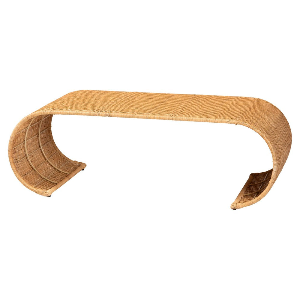 Baxton Studio bali Palm Waterfall Coffee Table - Handwoven Rattan Centerpiece for Bohemian, Coastal & Tropical Décor Palm Waterfall-Light Honey/Rattan-Coffee Table