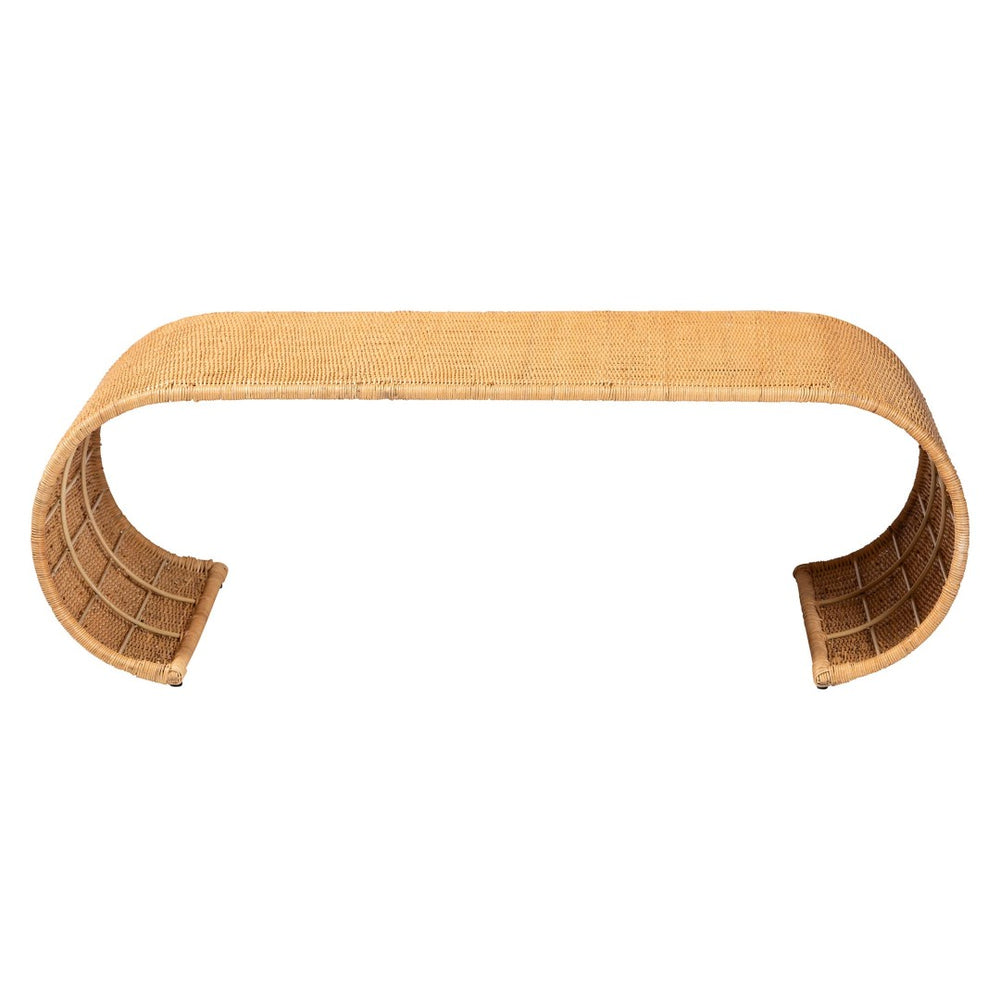 Baxton Studio bali Palm Waterfall Coffee Table - Handwoven Rattan Centerpiece for Bohemian, Coastal & Tropical Décor Palm Waterfall-Light Honey/Rattan-Coffee Table