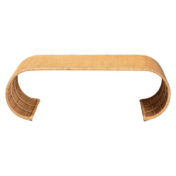 Baxton Studio bali Palm Waterfall Coffee Table - Handwoven Rattan Centerpiece for Bohemian, Coastal & Tropical Décor Palm Waterfall-Light Honey/Rattan-Coffee Table