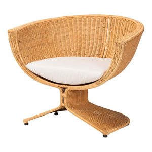 Baxton Studio bali Reya Handwoven Rattan Lounge Chair - Chic Coastal Accent Seating with Plush Cushion for Relaxation Palm Tulip-Light Honey/Rattan-Cushioned-AC