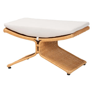 Baxton Studio bali Reya Handwoven Rattan 2-Piece Living Room Set - Modern Coastal Accent Chairs with Ottoman Palm Tulip-Light Honey/Rattan-2pc Chair/FS Set