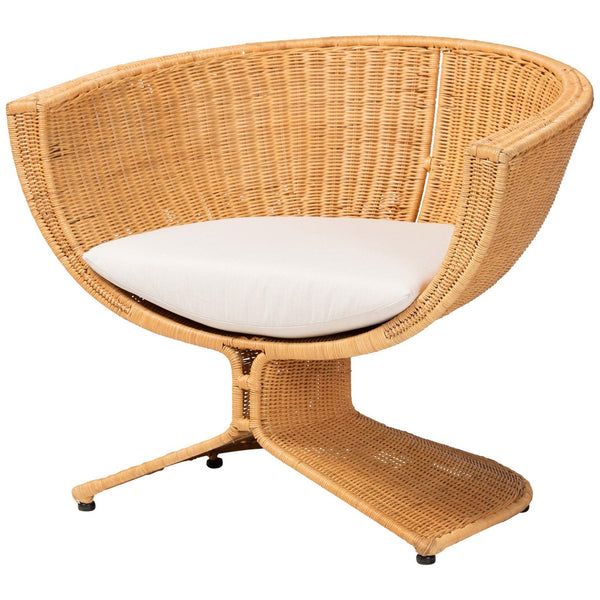 Baxton Studio bali Reya Handwoven Rattan 2-Piece Living Room Set - Modern Coastal Accent Chairs with Ottoman Palm Tulip-Light Honey/Rattan-2pc Chair/FS Set