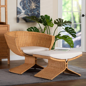 Baxton Studio bali Reya Handwoven Rattan 2-Piece Living Room Set - Modern Coastal Accent Chairs with Ottoman Palm Tulip-Light Honey/Rattan-2pc Chair/FS Set
