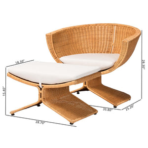 Baxton Studio bali Reya Handwoven Rattan 2-Piece Living Room Set - Modern Coastal Accent Chairs with Ottoman Palm Tulip-Light Honey/Rattan-2pc Chair/FS Set