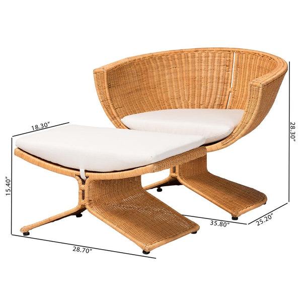 Baxton Studio bali Reya Handwoven Rattan 2-Piece Living Room Set - Modern Coastal Accent Chairs with Ottoman Palm Tulip-Light Honey/Rattan-2pc Chair/FS Set