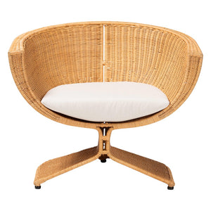 Baxton Studio bali Reya Handwoven Rattan Lounge Chair - Chic Coastal Accent Seating with Plush Cushion for Relaxation Palm Tulip-Light Honey/Rattan-Cushioned-AC