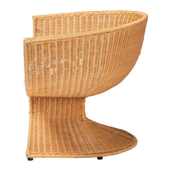 Baxton Studio bali Reya Handwoven Rattan Lounge Chair - Chic Coastal Accent Seating with Plush Cushion for Relaxation Palm Tulip-Light Honey/Rattan-Cushioned-AC