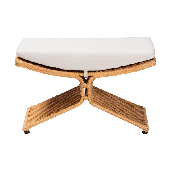 Baxton Studio bali Reya Natural Rattan Footstool - Handwoven Ottoman with Cushion for Boho & Coastal Living Spaces Palm-Light Honey/Rattan-Cushioned-Footstool