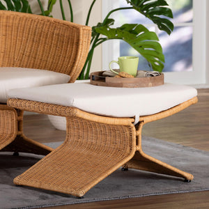 Baxton Studio bali Reya Natural Rattan Footstool - Handwoven Ottoman with Cushion for Boho & Coastal Living Spaces Palm-Light Honey/Rattan-Cushioned-Footstool