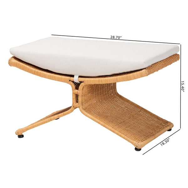 Baxton Studio bali Reya Natural Rattan Footstool - Handwoven Ottoman with Cushion for Boho & Coastal Living Spaces Palm-Light Honey/Rattan-Cushioned-Footstool