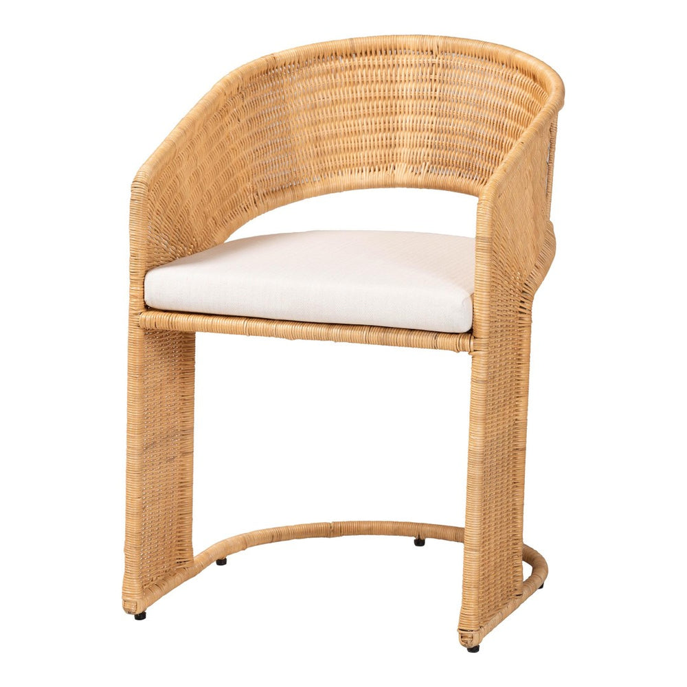 Baxton Studio bali Bali Handcrafted Palm Rattan Dining Chair with Plush Cushion - Bohemian Style for Coastal Spaces Palm-Light Honey/Rattan-Cushioned-DC