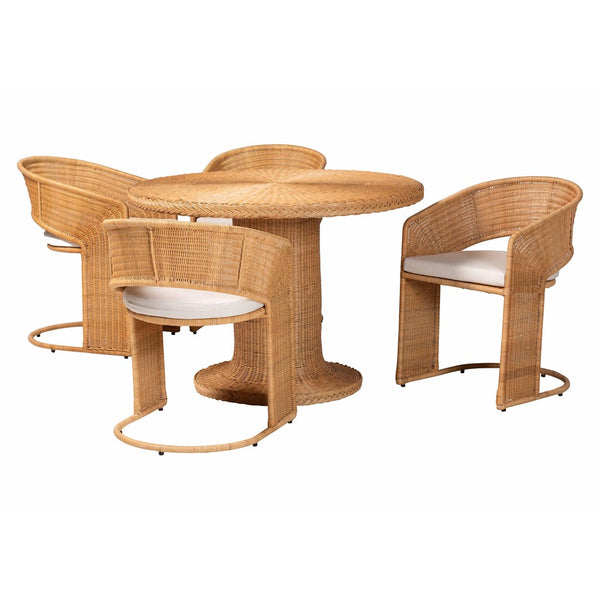 Baxton Studio bali Bali Akiko Bohemian 5-Piece Dining Set - Handcrafted Rattan Table & Chairs for Stylish Entertaining Akiko-Light Honey-5PC Dining Set