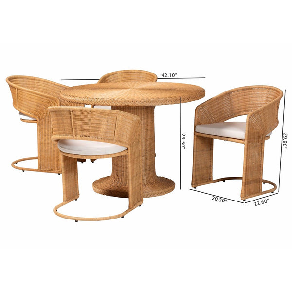 Baxton Studio bali Bali Akiko Bohemian 5-Piece Dining Set - Handcrafted Rattan Table & Chairs for Stylish Entertaining Akiko-Light Honey-5PC Dining Set