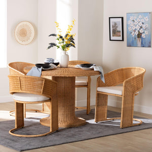 Baxton Studio bali Bali Akiko Bohemian 5-Piece Dining Set - Handcrafted Rattan Table & Chairs for Stylish Entertaining Akiko-Light Honey-5PC Dining Set